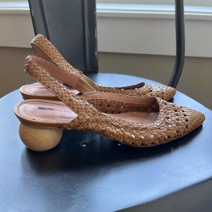 Woven leather sphere heel slingbacks
